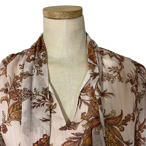 Rachel Parcell dress Women's XS cream floral print chiffon tiered long sleeve - Picture 6 of 13